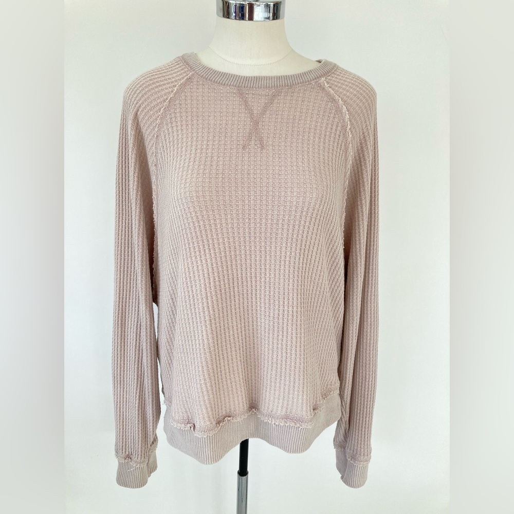 Thread & Supply Waffle Knit Thermal Oversized Loose Nude Beige Tan Top Sz Small